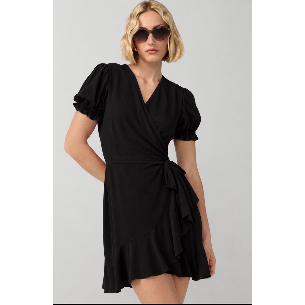 Diane von Furstenberg Emilia Black Silk Wrap Ruffle Dress XS NWT Tie Front
